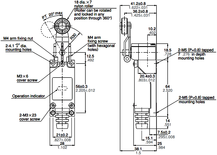 Panasonic Limit Swith AZ9104 Dimensions